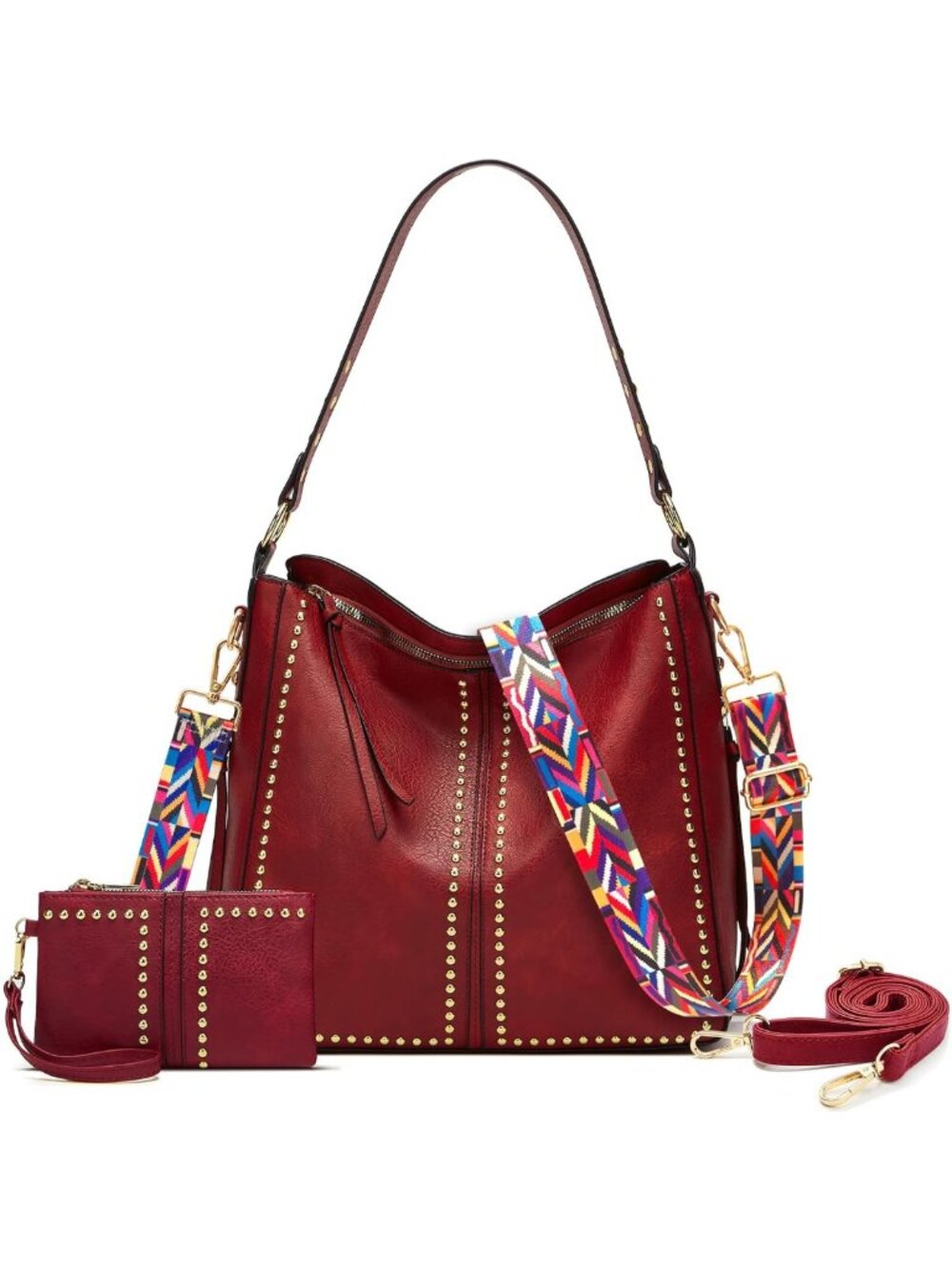 Stylish Studded Hobo Purse & Wallet Set for Women - Chic Shoulder Bag Combo